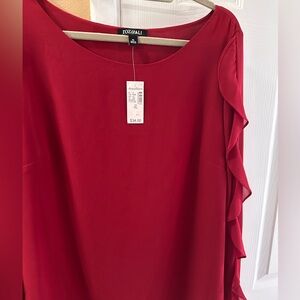 Roz & Ali Vibrant Red Ruffle Sleeve Blouse